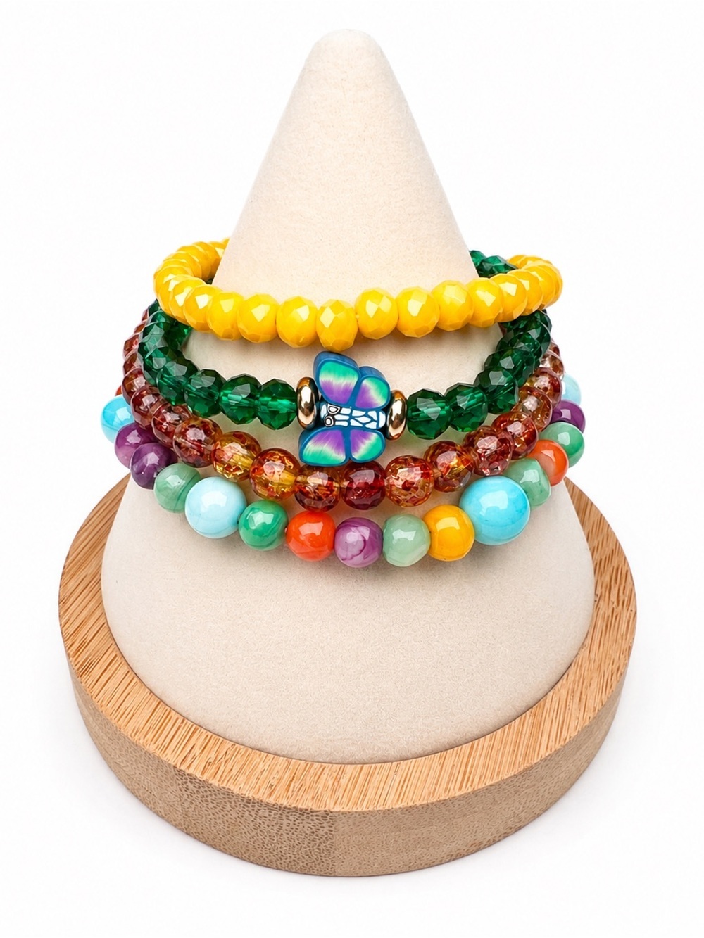 Colorful Beaded Bracelet Stack Set Butterfly Charm Stretch Bracelets Boho New
